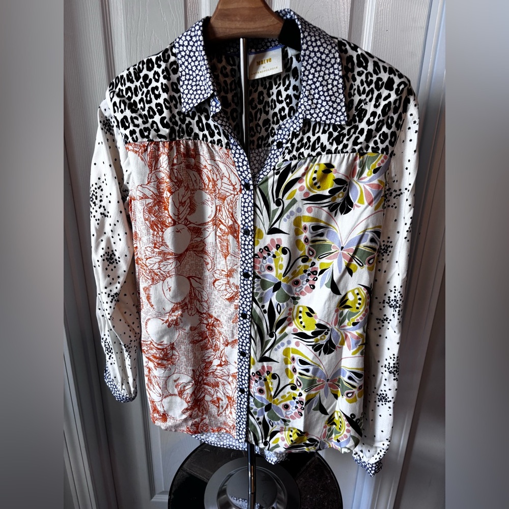 Anthropologie Maeve Multicolor Patterned Button-Up Shirt - Picture 3 of 7
